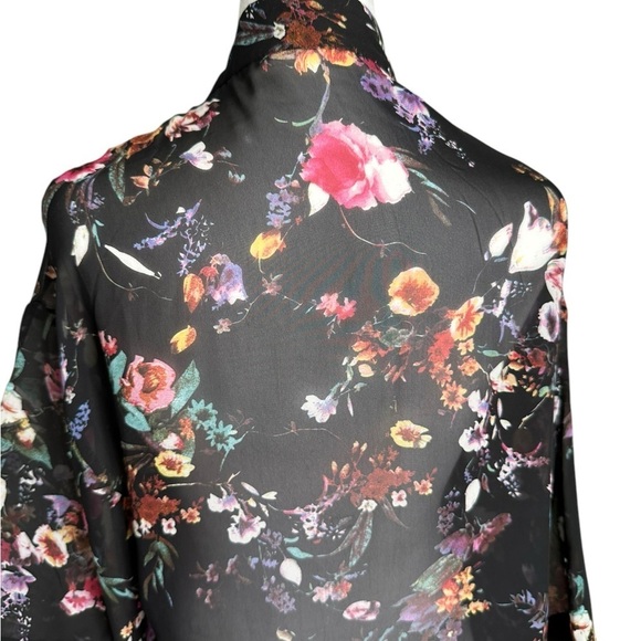 Poscilla Black Floral Open Front Kimono size L - Picture 10 of 17